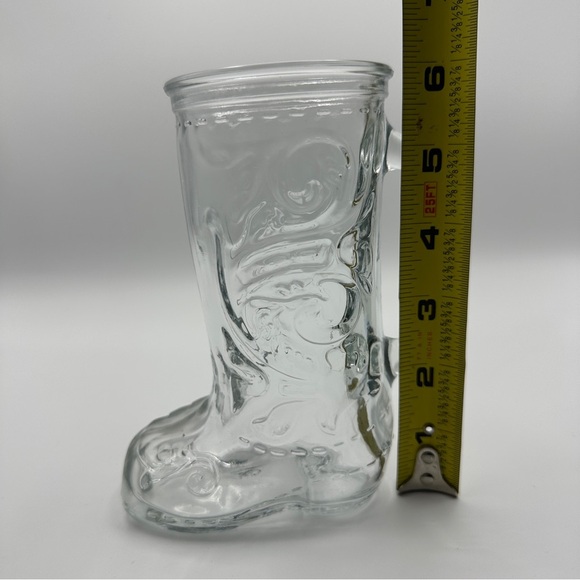 Clear Glass Cowboy Boot Fancy Design Beer Mug Stein - Picture 10 of 11